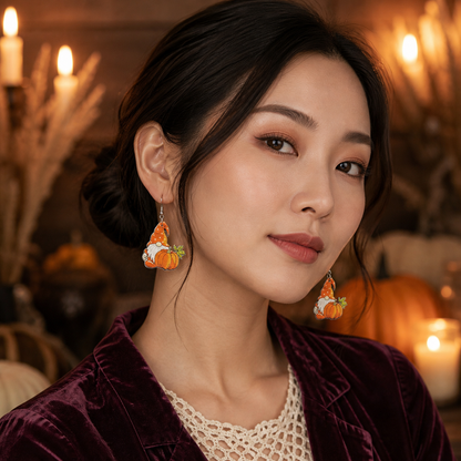 【Halloween Pumpkin Old Man】 Retro Wooden Earrings