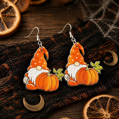 【Halloween Pumpkin Old Man】 Retro Wooden Earrings