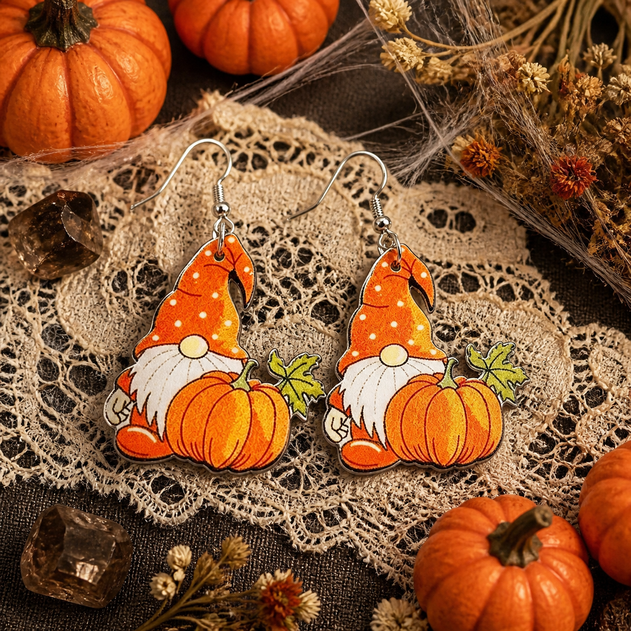 【Halloween Pumpkin Old Man】 Retro Wooden Earrings