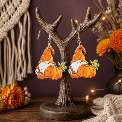 【Halloween Pumpkin Old Man】 Retro Wooden Earrings