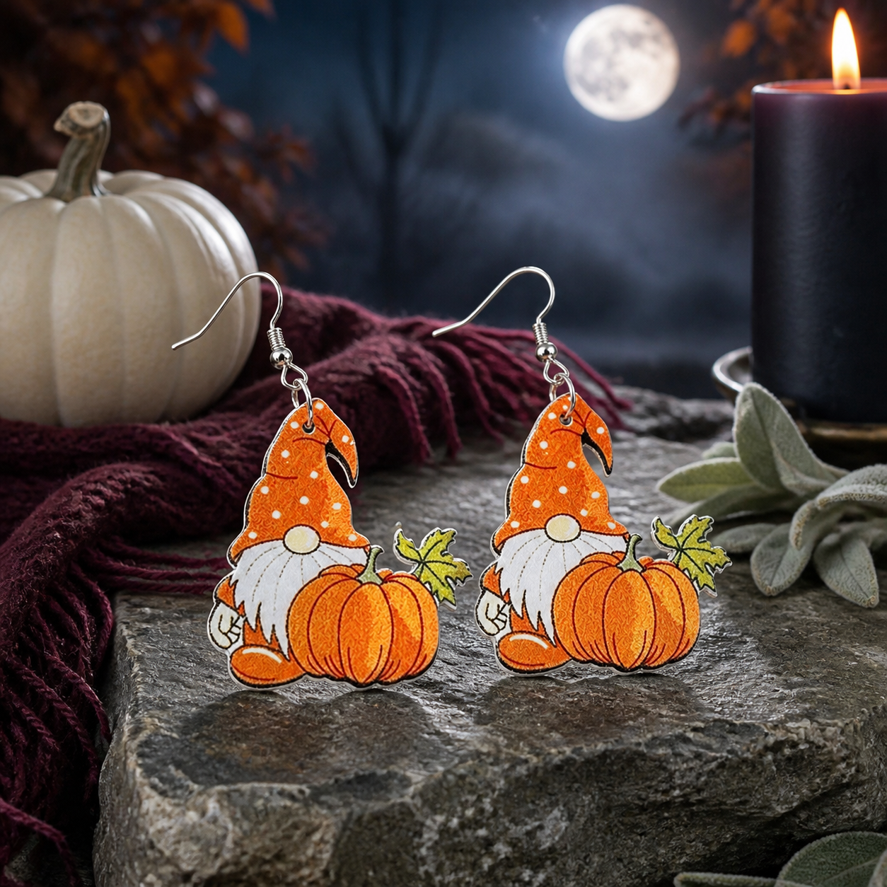 【Halloween Pumpkin Old Man】 Retro Wooden Earrings