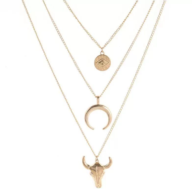 Cow-Head Geometric Multi-Layer Necklace