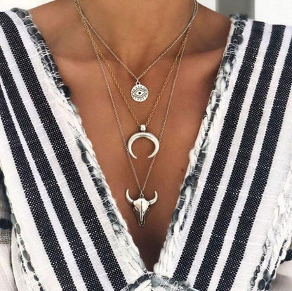 Cow-Head Geometric Multi-Layer Necklace