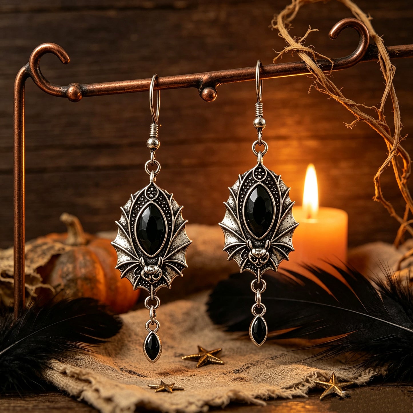 Black Crystal Bat Earrings