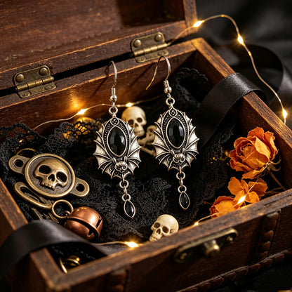 Black Crystal Bat Earrings