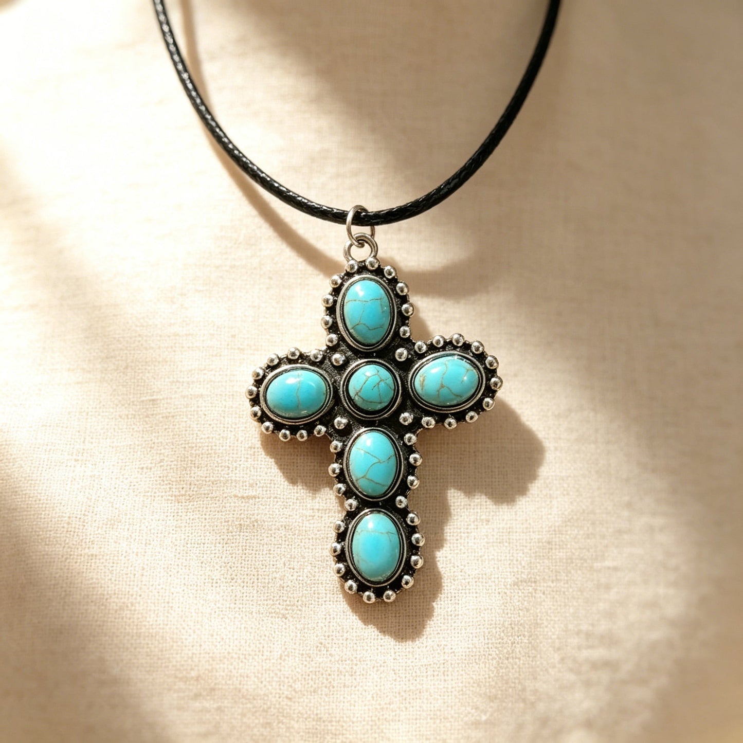 Retro Turquoise Cross Necklace