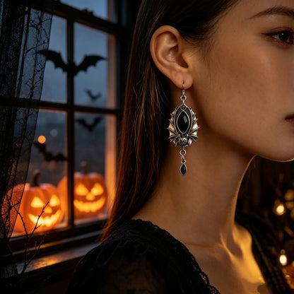 Black Crystal Bat Earrings