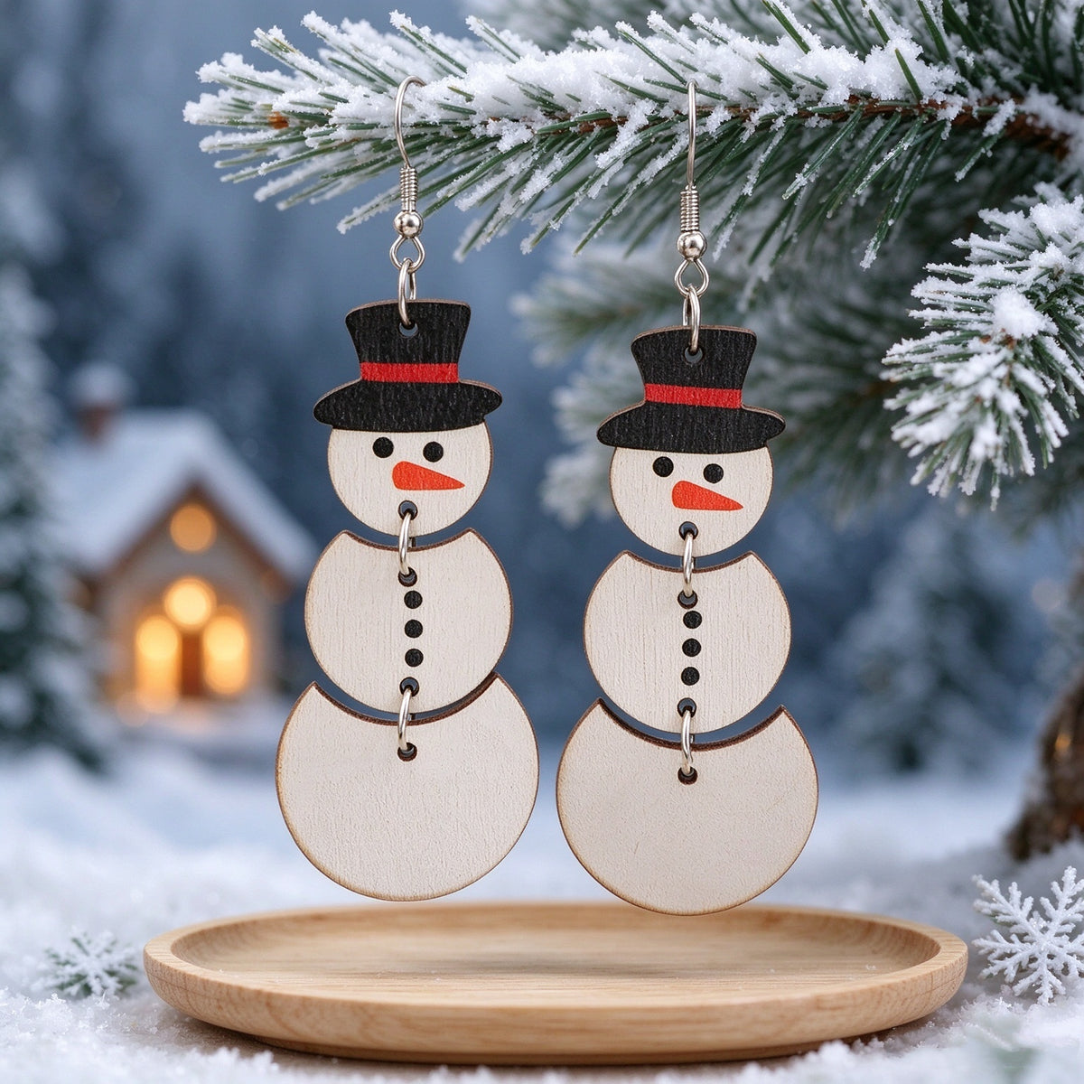 Winter Cartoon Snowman Multi-layered Assembled Earrings