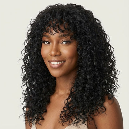Chiesma Blend Human Hair Curly Wig with Big Bangs – Effortless Shaggy Waves