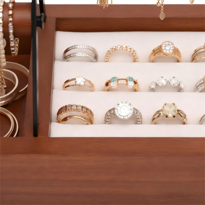 Wood & Metal Jewelry Organizer Stand with Hooks, Earring Holes, and Storage Slots for Necklaces, Bracelets, and Rings