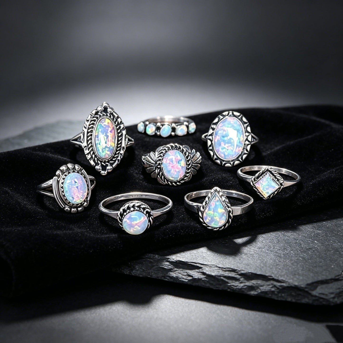 Eight-piece Australian Gemstone Ring Set