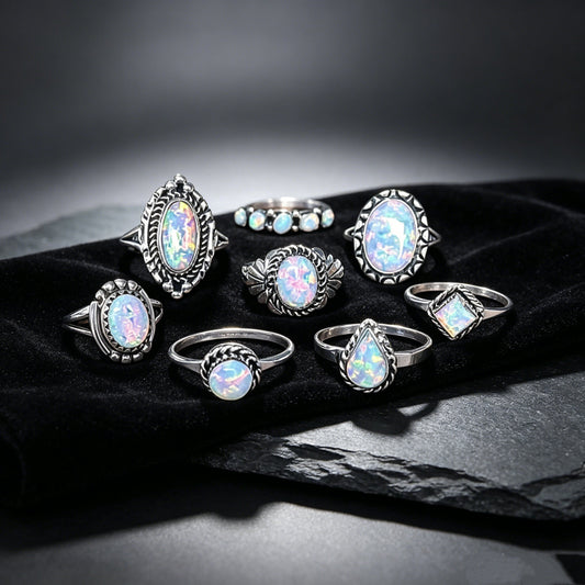 Eight-piece Australian Gemstone Ring Set