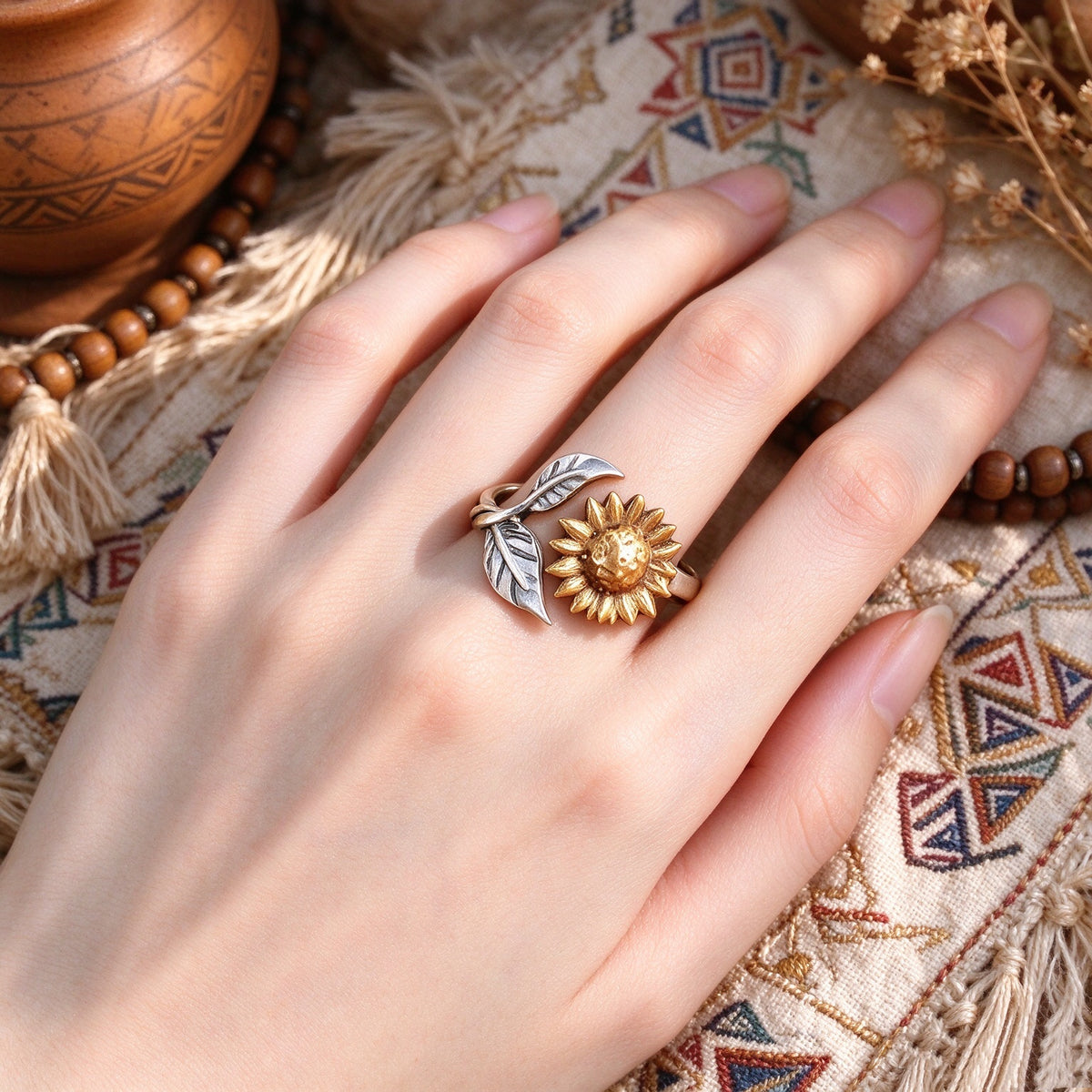 "you is my sunshine" Engraved Sunflower Ring