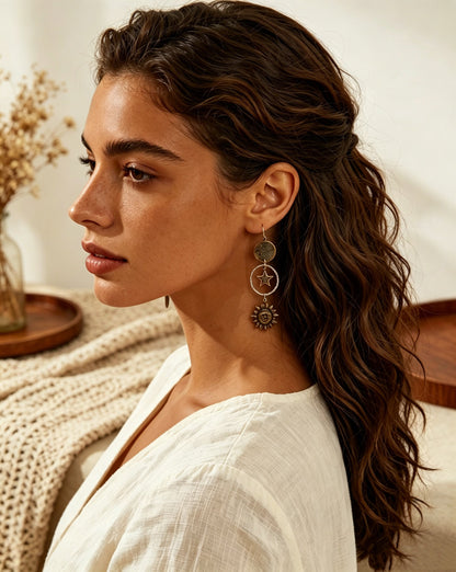 Five-Pointed Star Sun & Moon Earrings