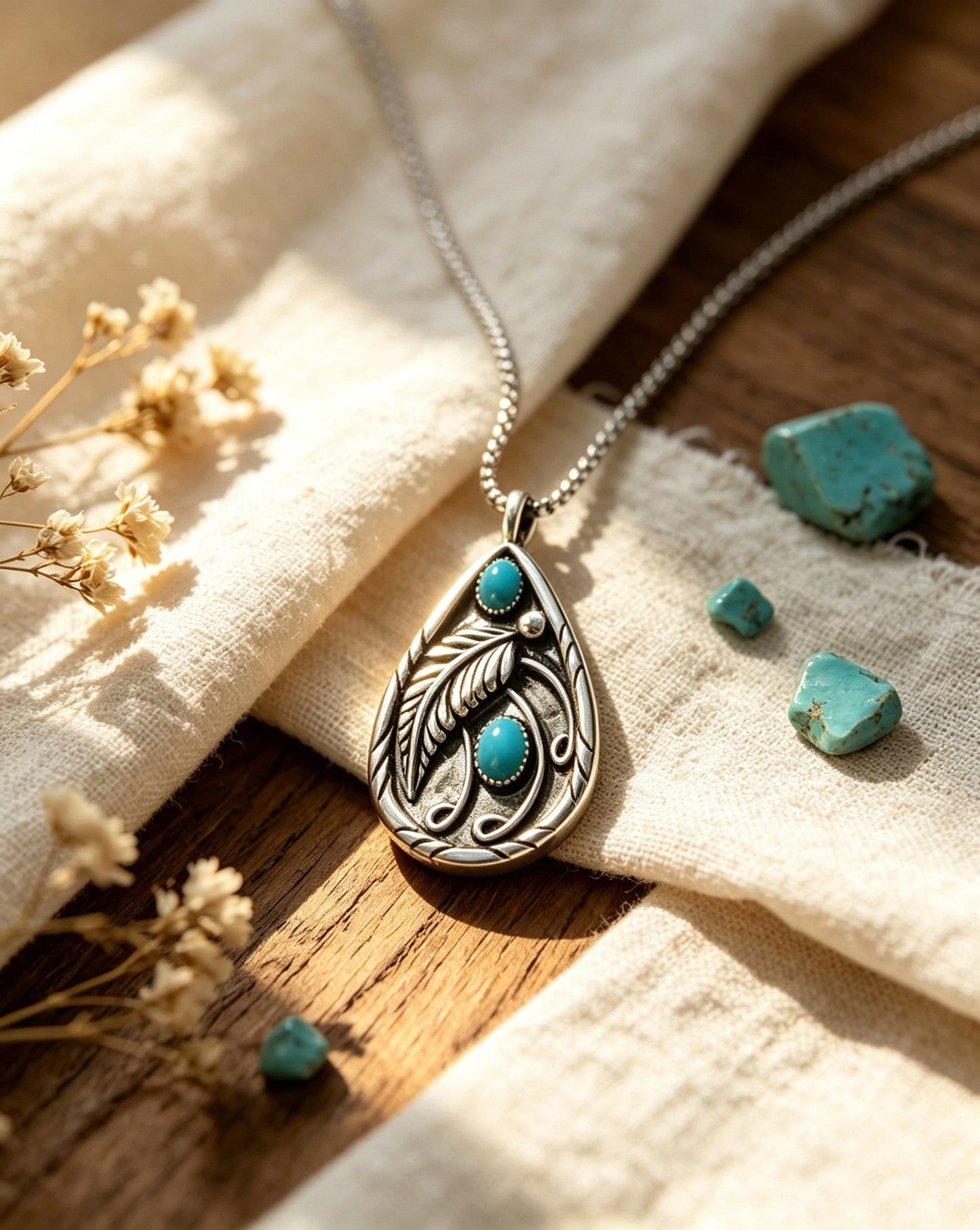 Turquoise Vintage Feather Necklace