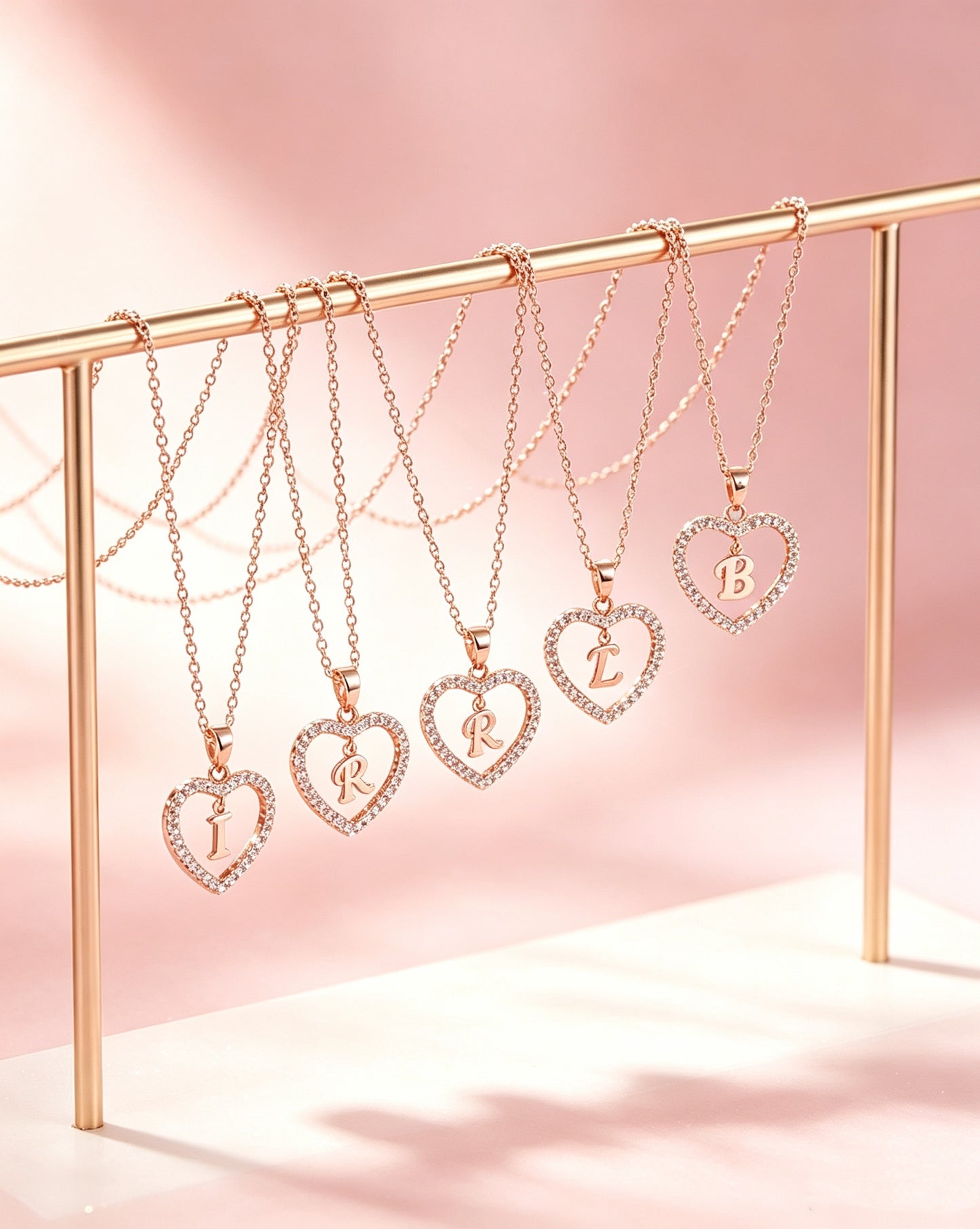Zircon Heart-Shaped Letter Necklace
