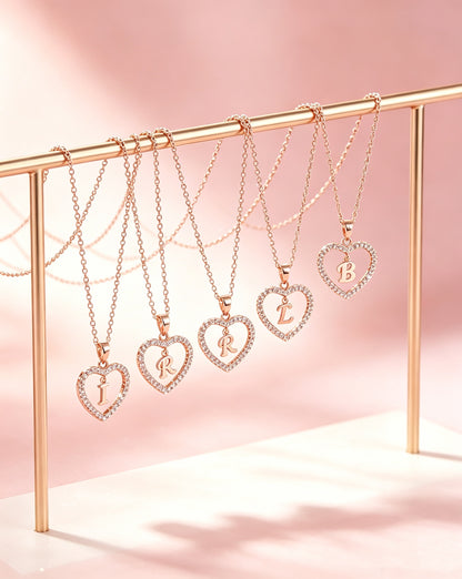 Zircon Heart-Shaped Letter Necklace