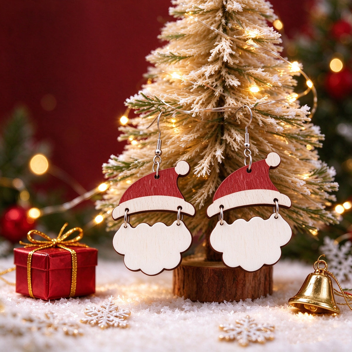White Cloud Christmas Hat Patch Earrings