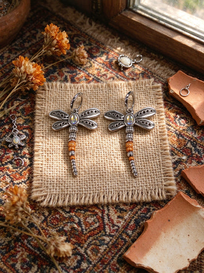 Dragonfly Moonstone Earrings