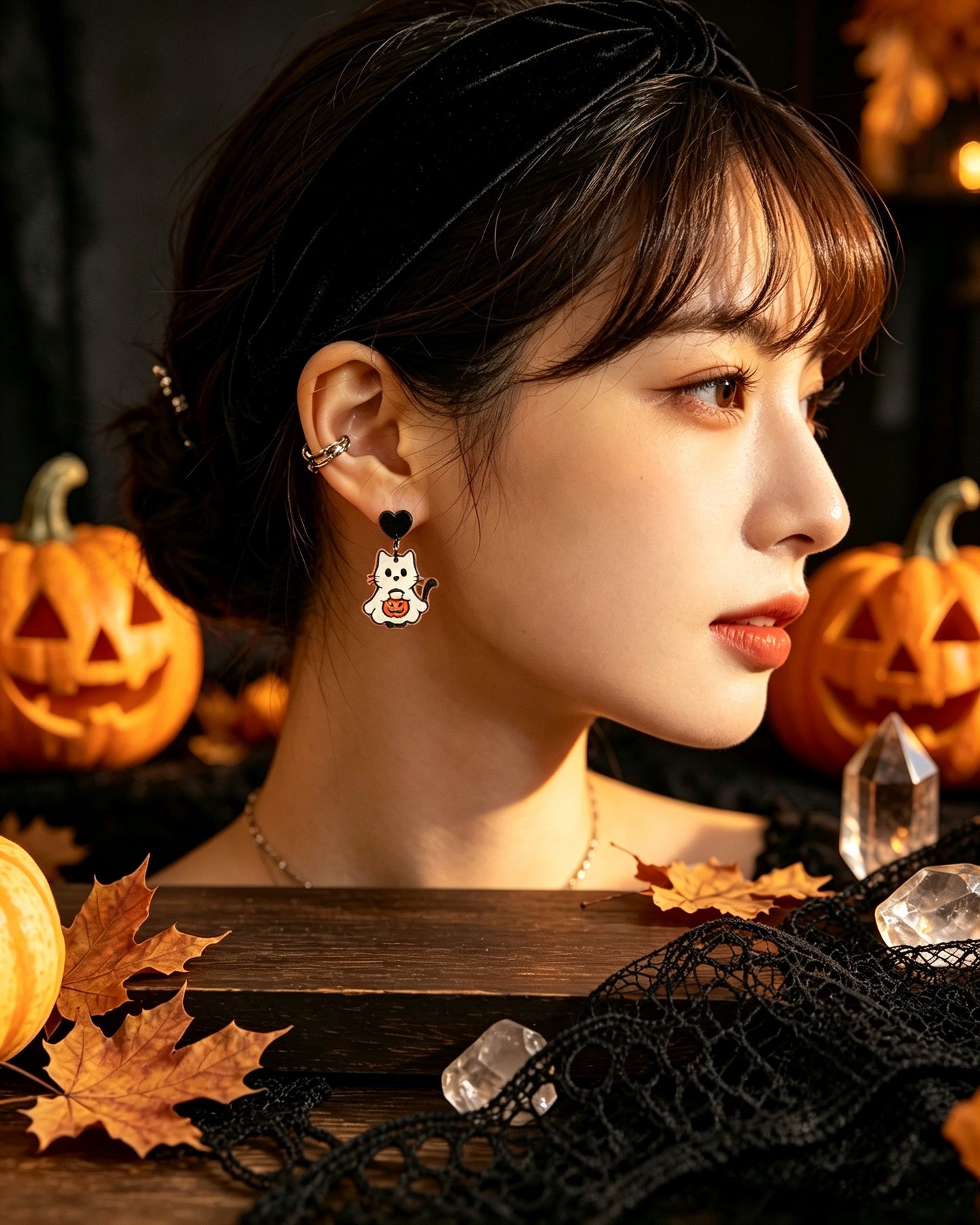 【Halloween Party】Scary Cat Pumpkin Earrings