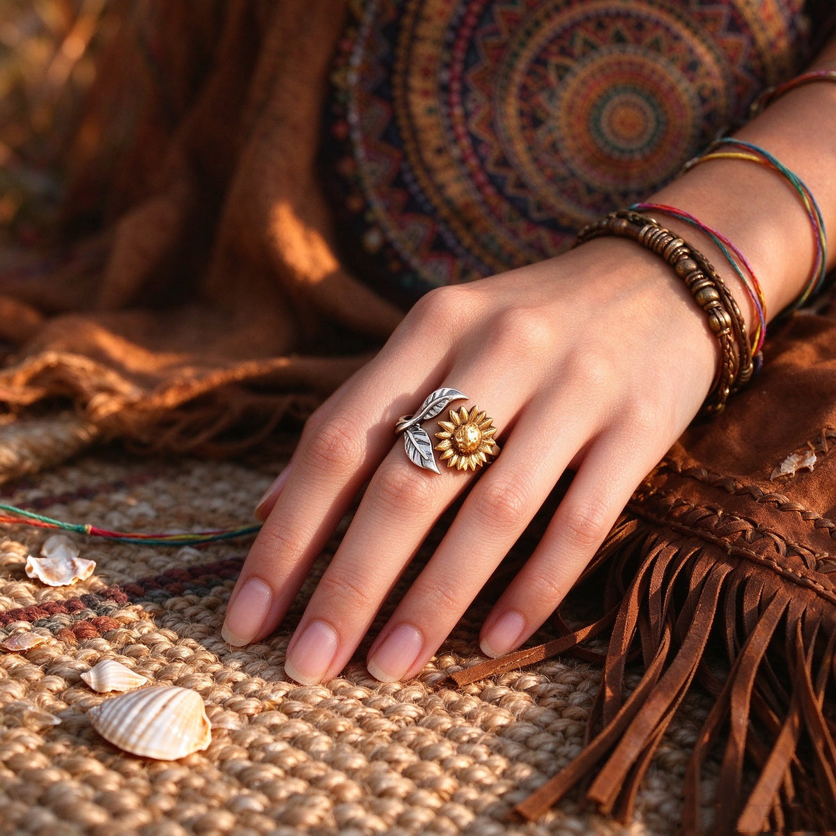 "you is my sunshine" Engraved Sunflower Ring