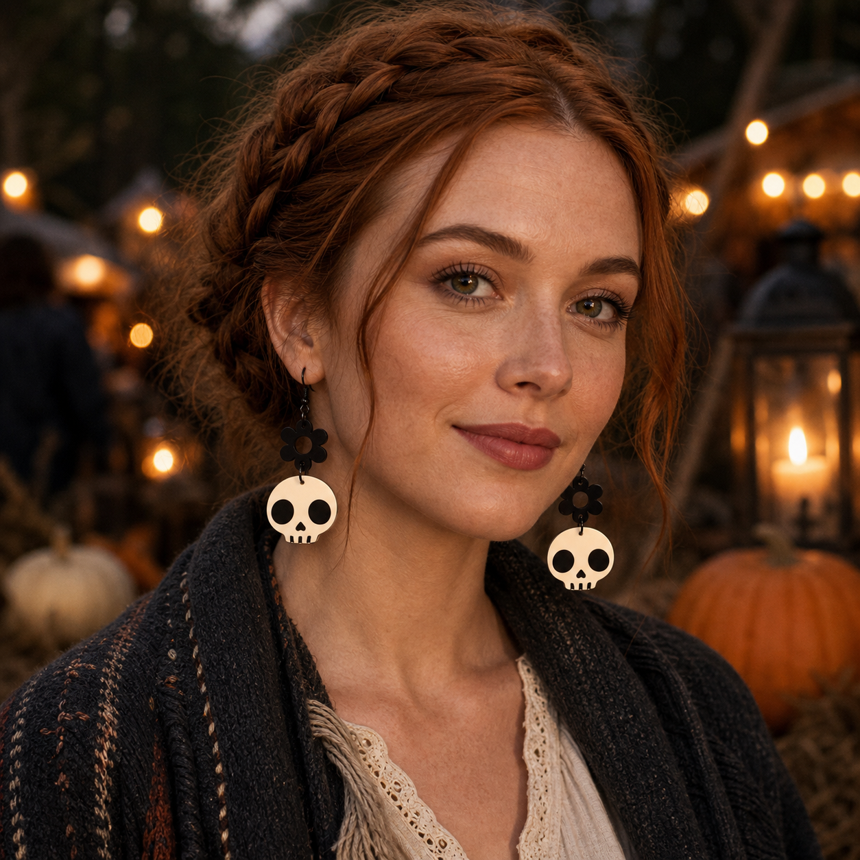 Recessed Flower & Skull-Shaped Earrings