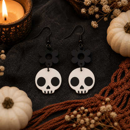 Recessed Flower & Skull-Shaped Earrings