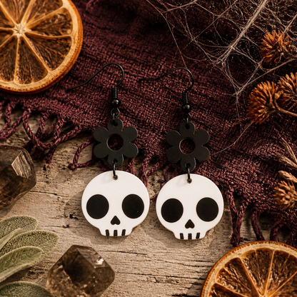 Recessed Flower & Skull-Shaped Earrings