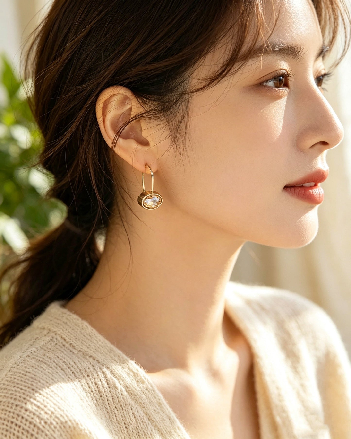 Oval-shaped Gemstone Stud Earrings