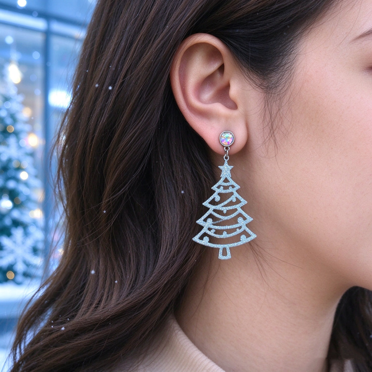 Christmas Tree Colored Diamond Luminous Earrings