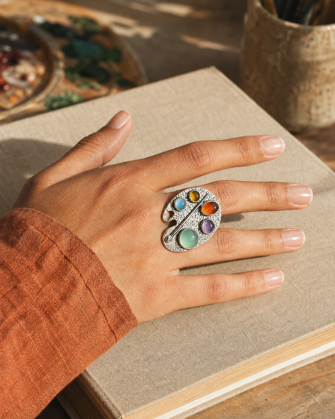 Creative Geometric Color Palette Ring
