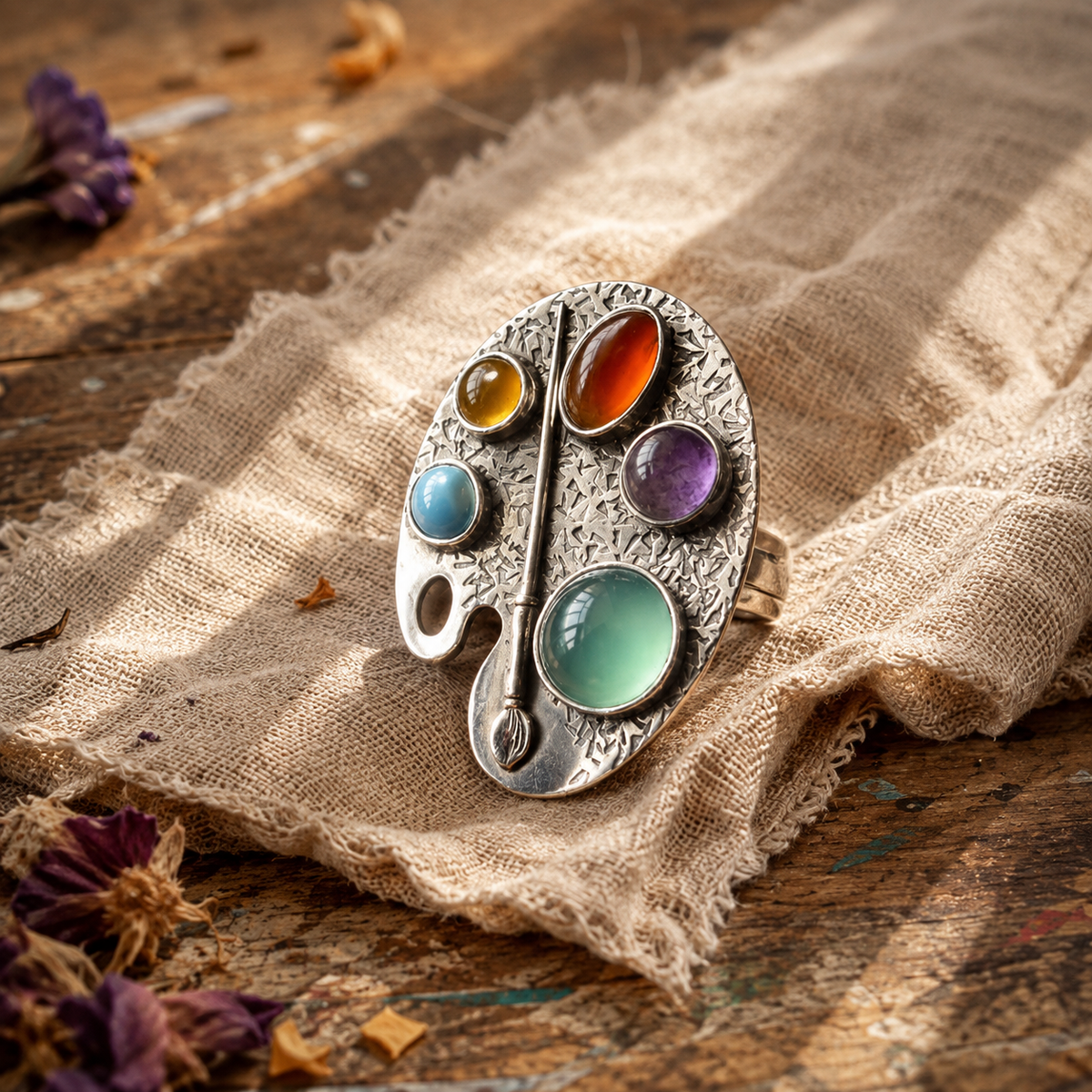 Creative Geometric Color Palette Ring