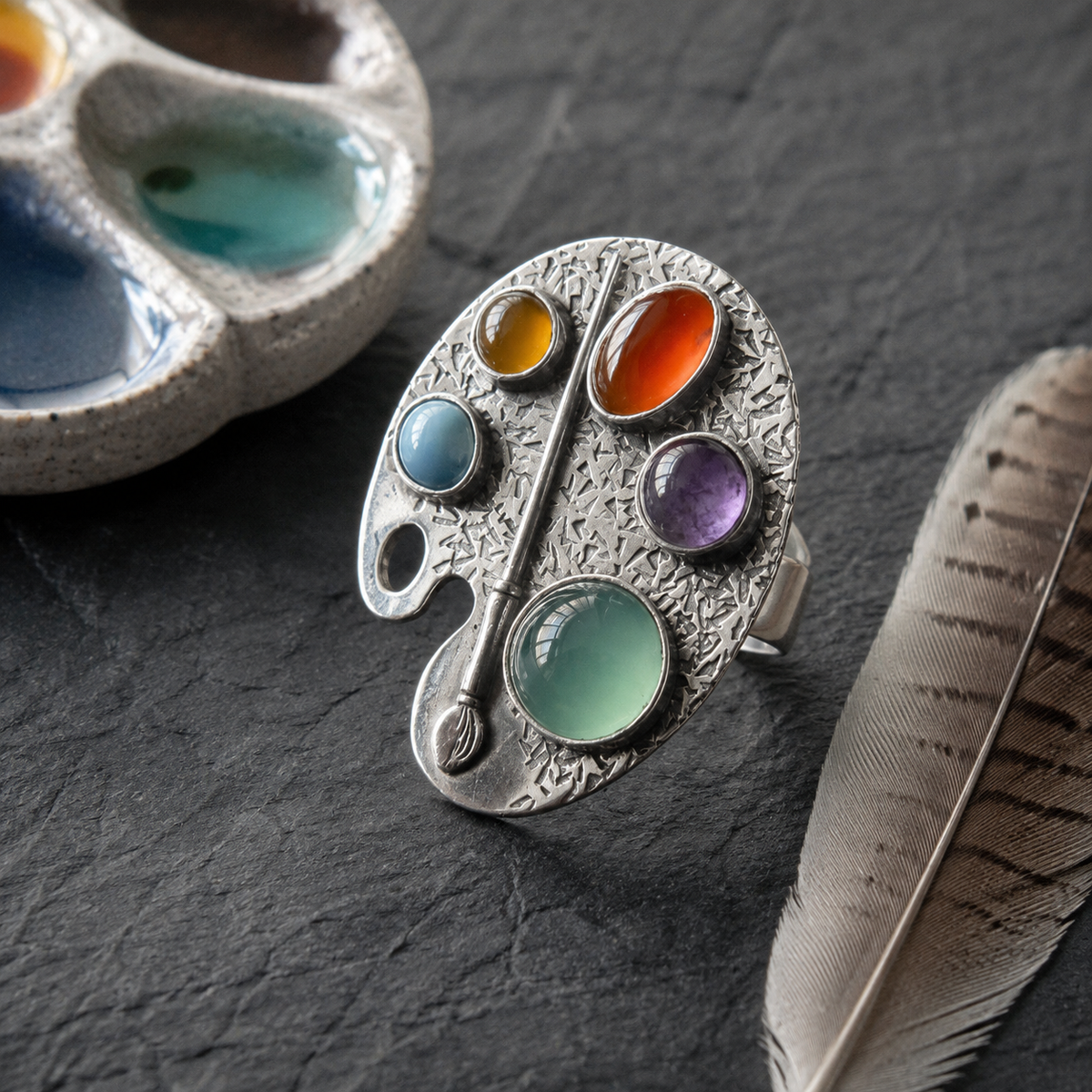 Creative Geometric Color Palette Ring
