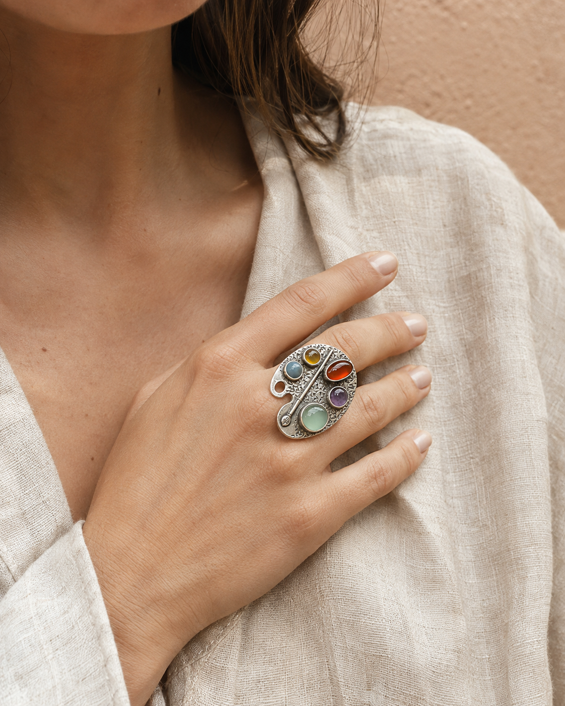 Creative Geometric Color Palette Ring