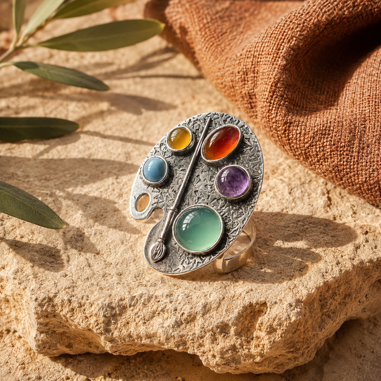 Creative Geometric Color Palette Ring