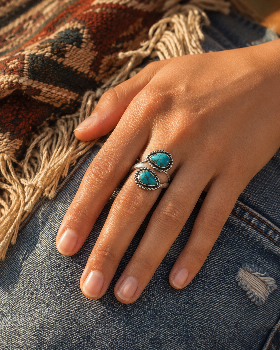 Waterdrop-shaped Turquoise Open Ring