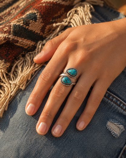 Waterdrop-shaped Turquoise Open Ring