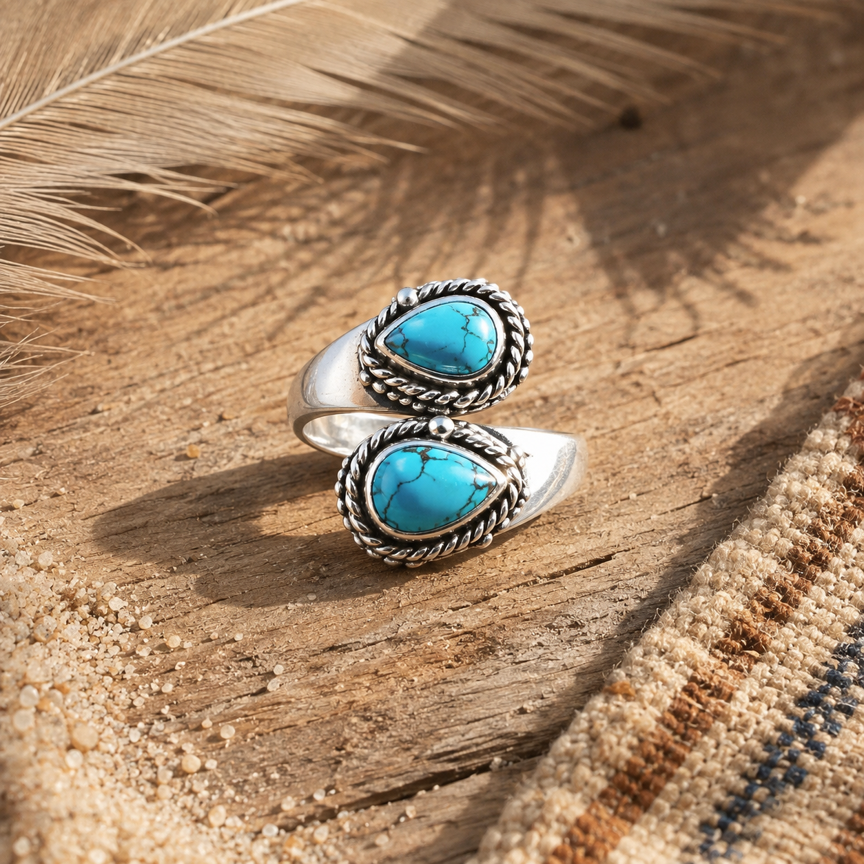 Waterdrop-shaped Turquoise Open Ring