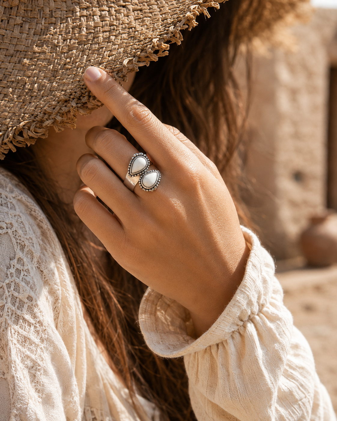 Waterdrop-shaped Turquoise Open Ring