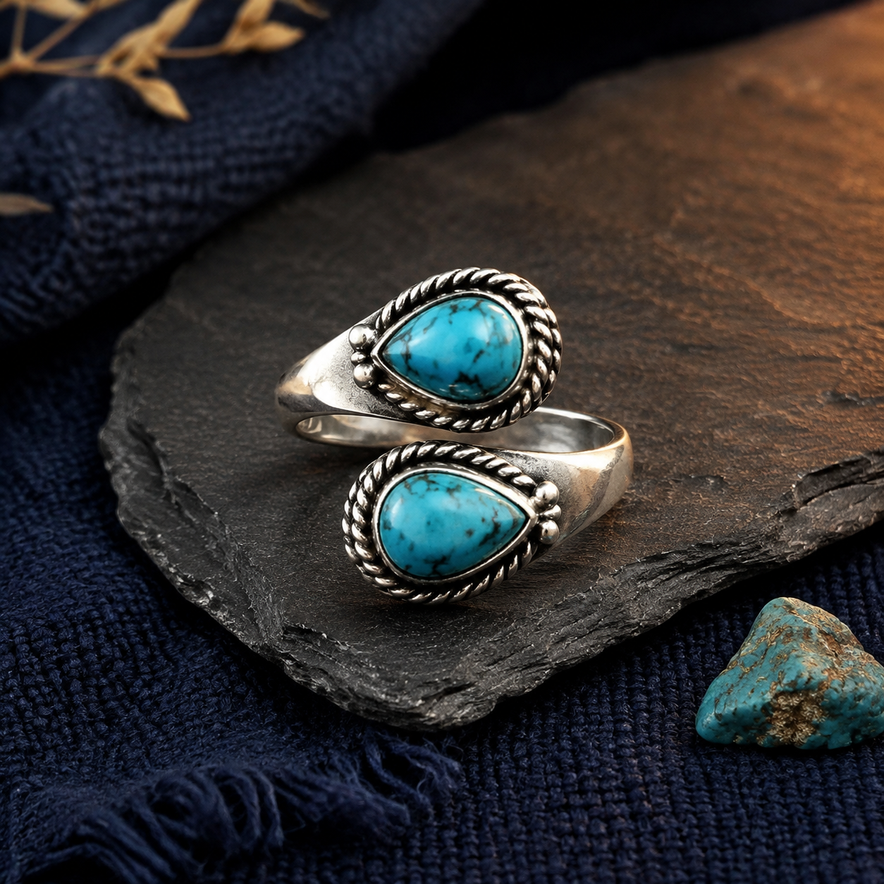 Waterdrop-shaped Turquoise Open Ring