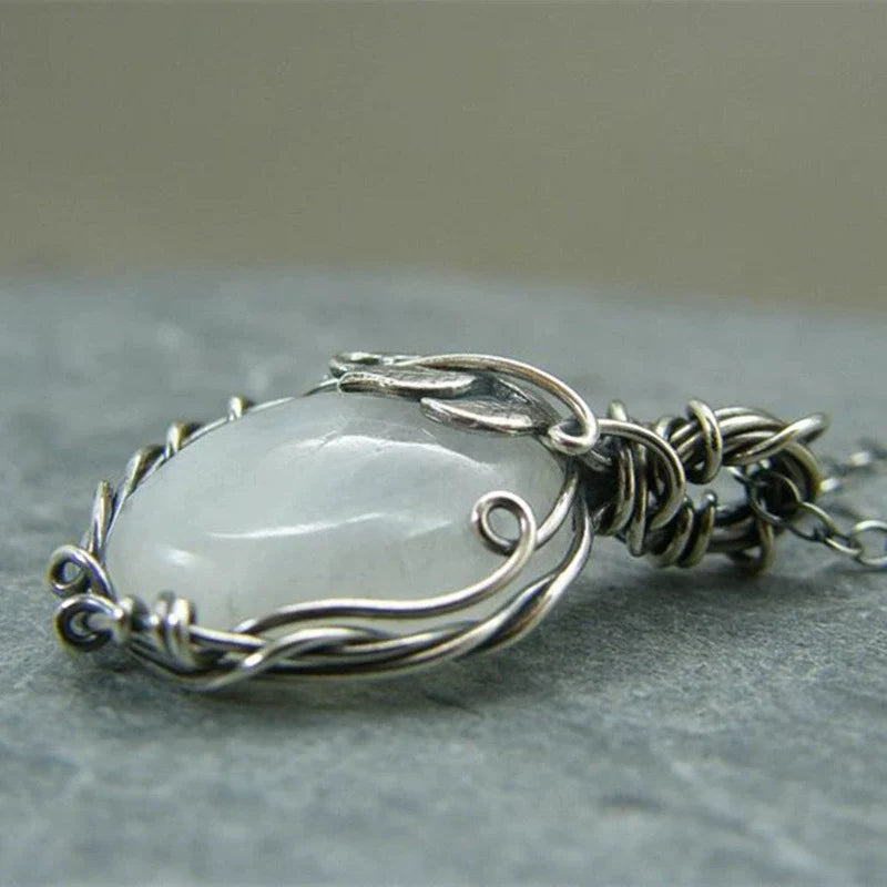 Retro Twisted Moonstone Necklace