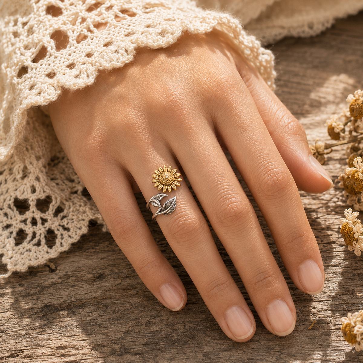 "you is my sunshine" Engraved Sunflower Ring