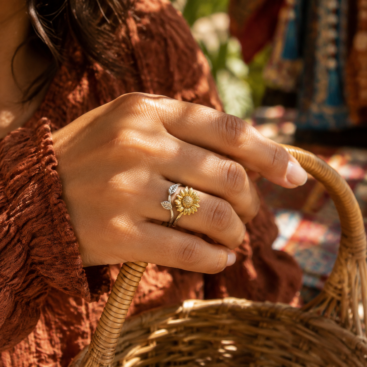 "you is my sunshine" Engraved Sunflower Ring