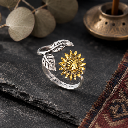 "you is my sunshine" Engraved Sunflower Ring