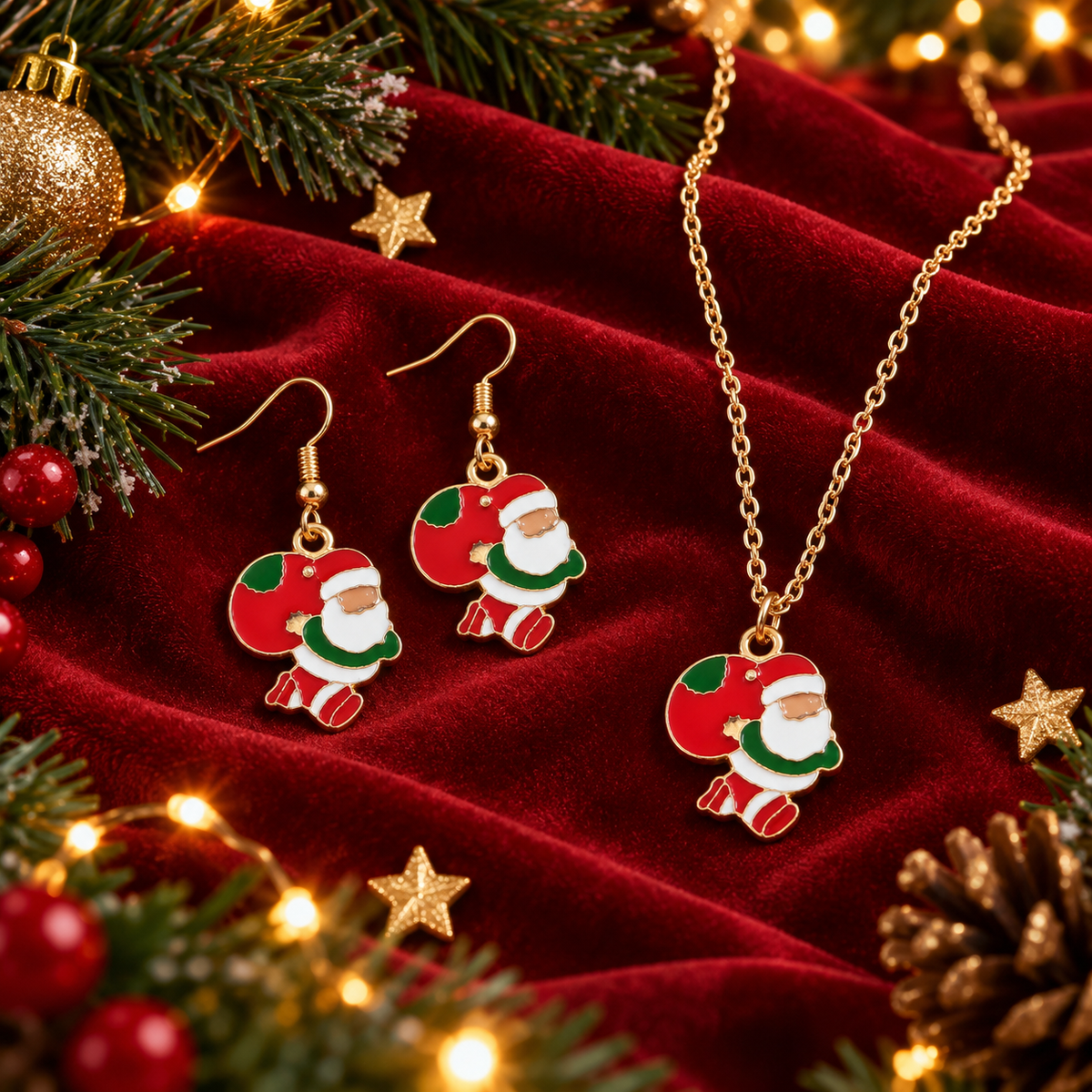 Personalized Cartoon Santa Claus Necklace Earrings Set