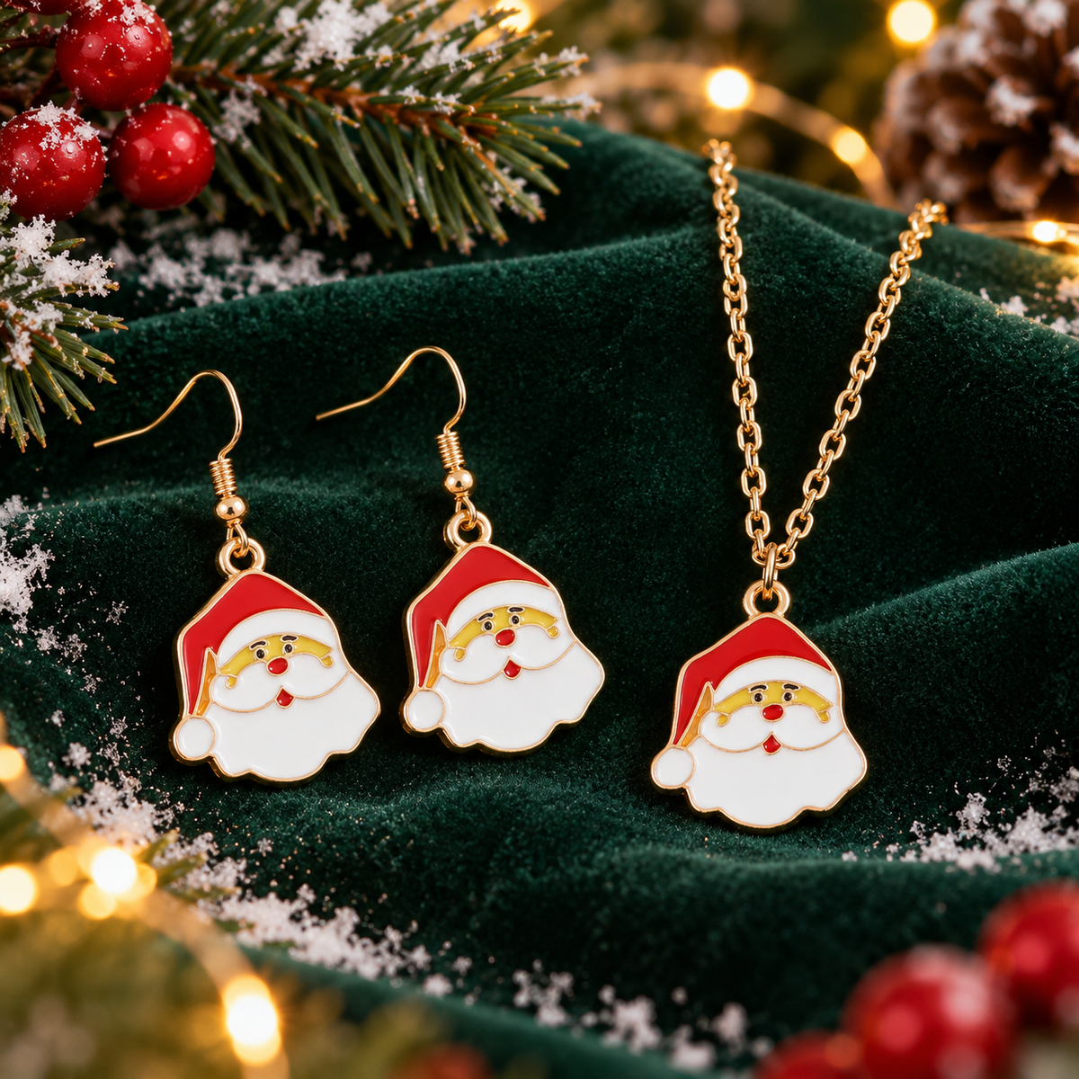 Personalized Cartoon Santa Claus Necklace Earrings Set