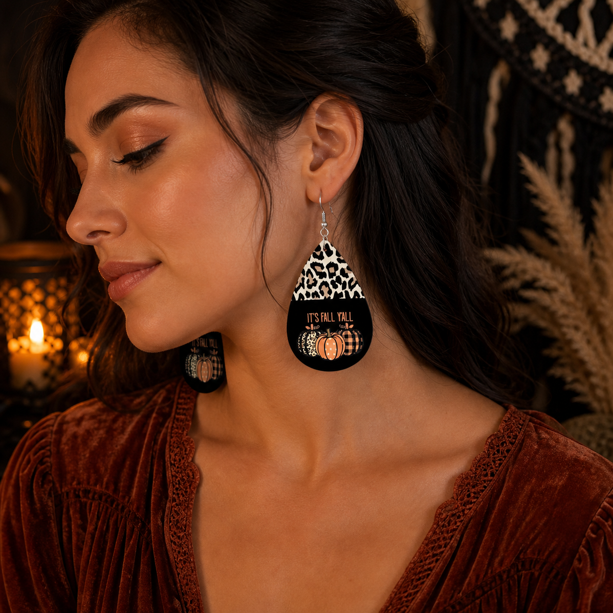 Leopard-patterned Pumpkin Creative Leather Earrings
