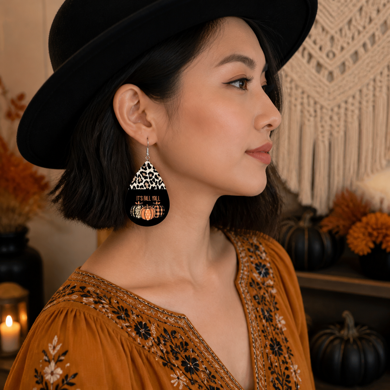 Leopard-patterned Pumpkin Creative Leather Earrings