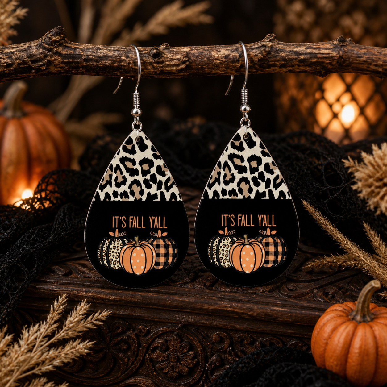 Leopard-patterned Pumpkin Creative Leather Earrings