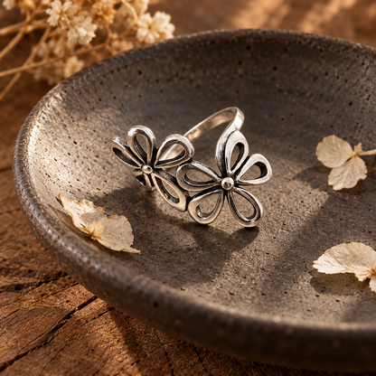 Hollowed-out Flower-shaped Open Ring